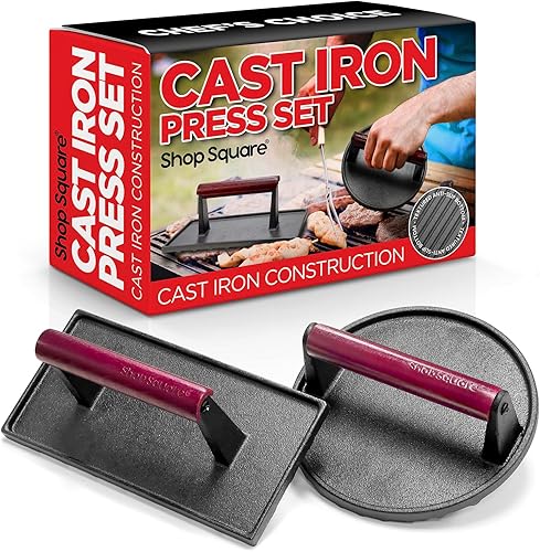 Prensa de tocino de hierro fundido de 7 pulgadas, redonda y rectangular, prensa de hierro fundido de 8 x 4 pulgadas, prensa de carne para tocino,