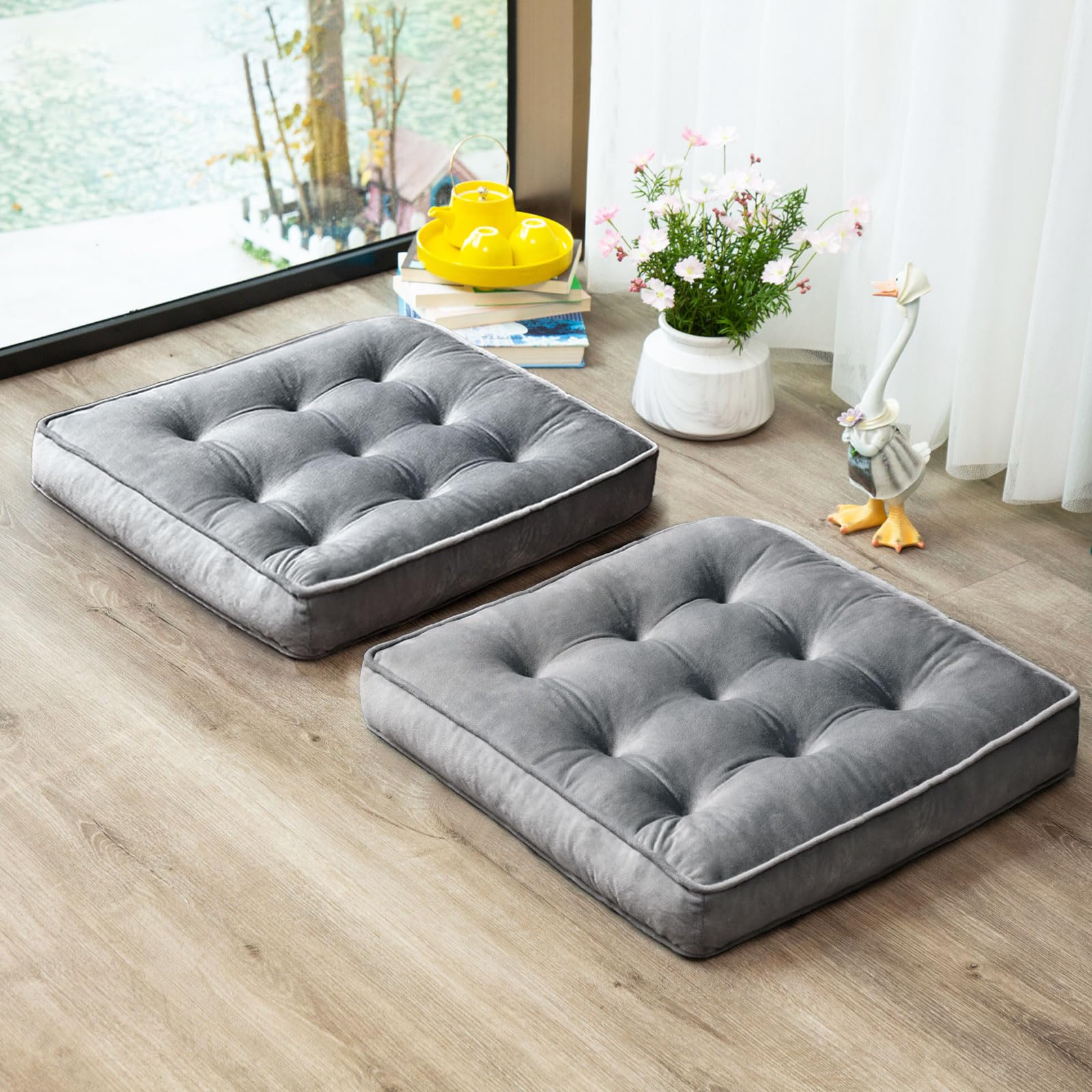 Amazon.com: 1 MIDDLE ONE Floor Pillow Set of 2, Memory Foam Meditation ...