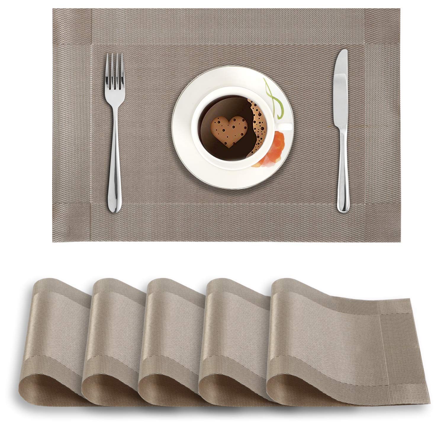 HOKIPO Pvc Set Of 6 Dining Table Mats - 45X30 Cm (Ar1464), Brown