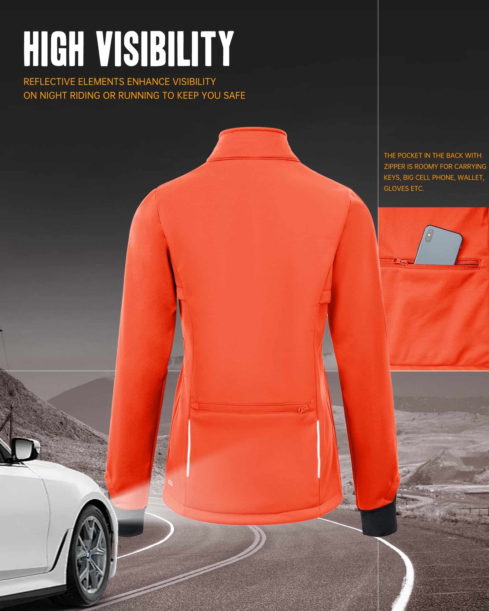 33,000ft Damen Fahhradjacke Wasserdichte Softshelljacke Winddichte Laufjacke Funktionsjacke Fleece Gefütterte Übergangsjacke Reflektierend Winter zum Radfahren, Laufen