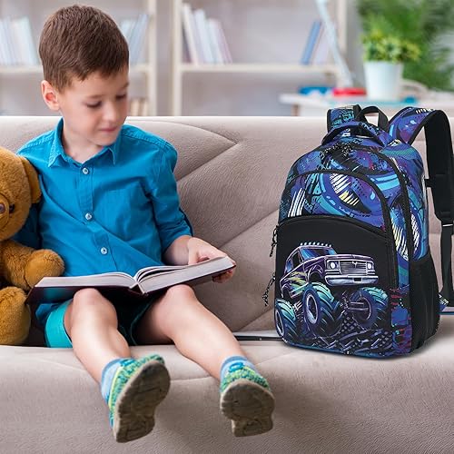 Miniatura 2 de Mochila escolar para niños y niñas, mochila escolar para preescolar y jardín de infantes, bolsas de guardería, Vehículo todoterreno negro-azul