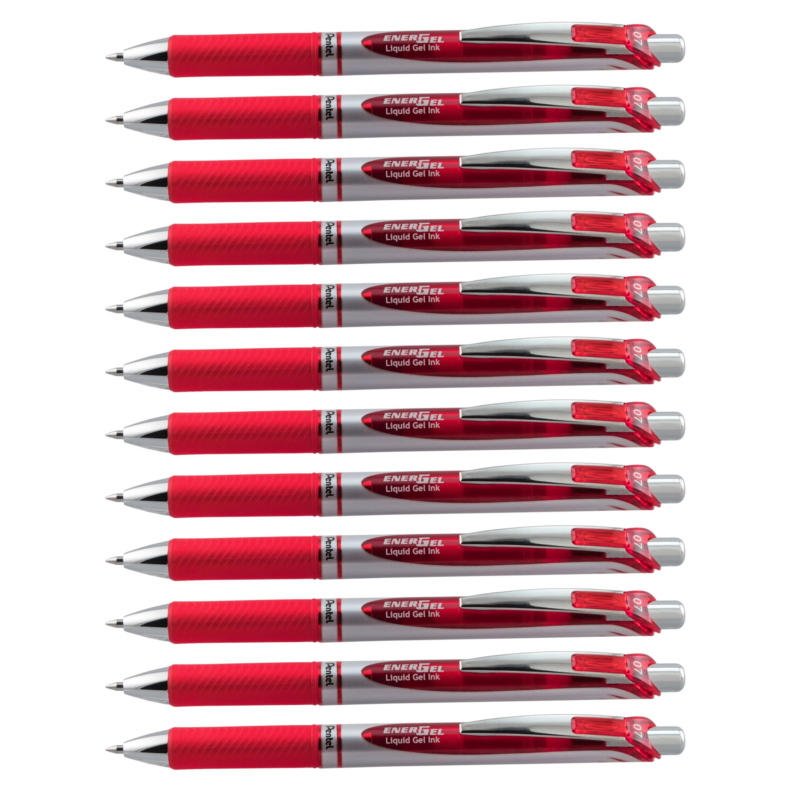 Pentel EnerGel RTX Liquid Gel Pen (0.7mm), Metal Tip, Red Ink, Box of 12 (BL77-B)