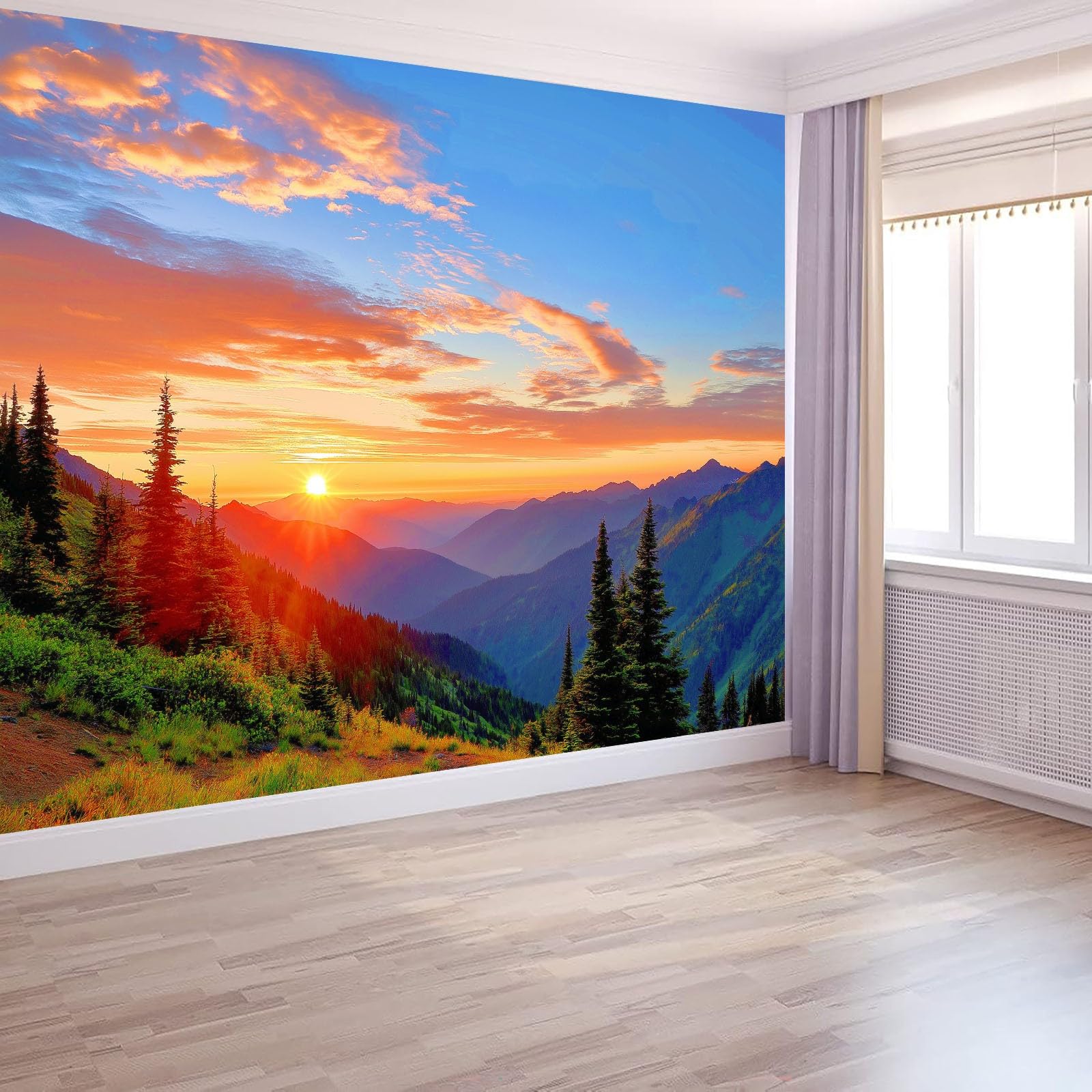 Malowidła ścienne, 300 x 210 cm, niebieskie anime, błękitne niebo, zachód słońca, góry, włóknina, fototapeta, do salonu, sypialni, kuchni, biura, dla dzieci