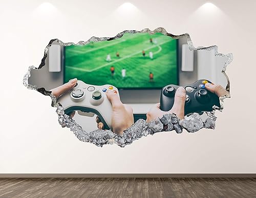 Gaming Controller Wall Decal Art Decor 3D Smashed Console Game Sticker Mural Kids Room Custom Gift BL111 (22" W x 14" H)