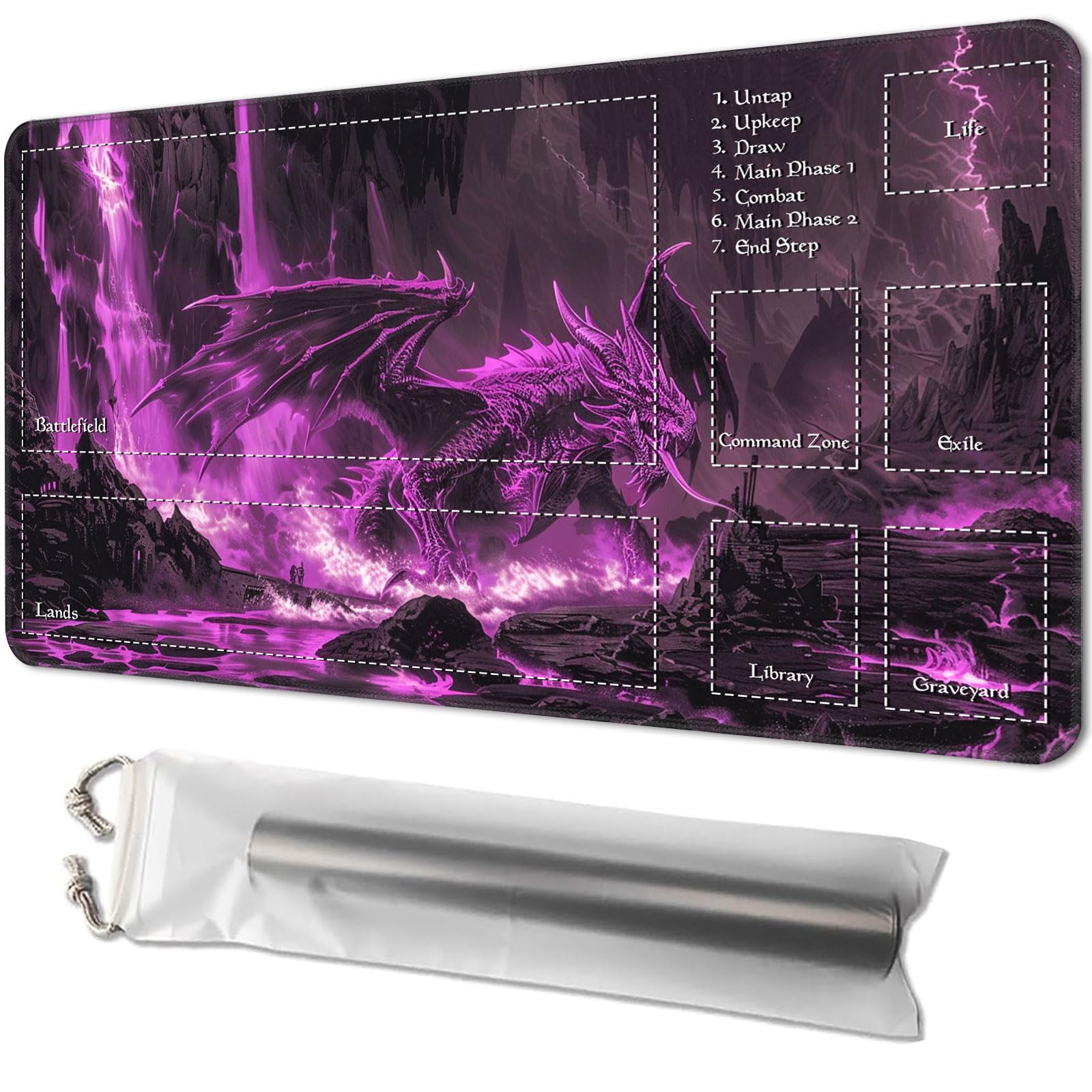 Playmat for MTG, Game Mat 24 x 14 inches, with Free Storage Bags, TCG and Board Game Mat for Cards, Ideal for Card Game Enthusiasts, Purple Dragon 03 — image 1
