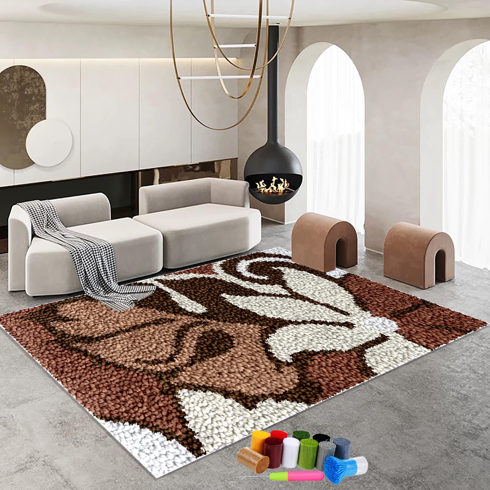 69x102cm Kit Tapis Point Noué à Faire, Avec Crochet à Loquet Bricolage, Latch Hook Kit De