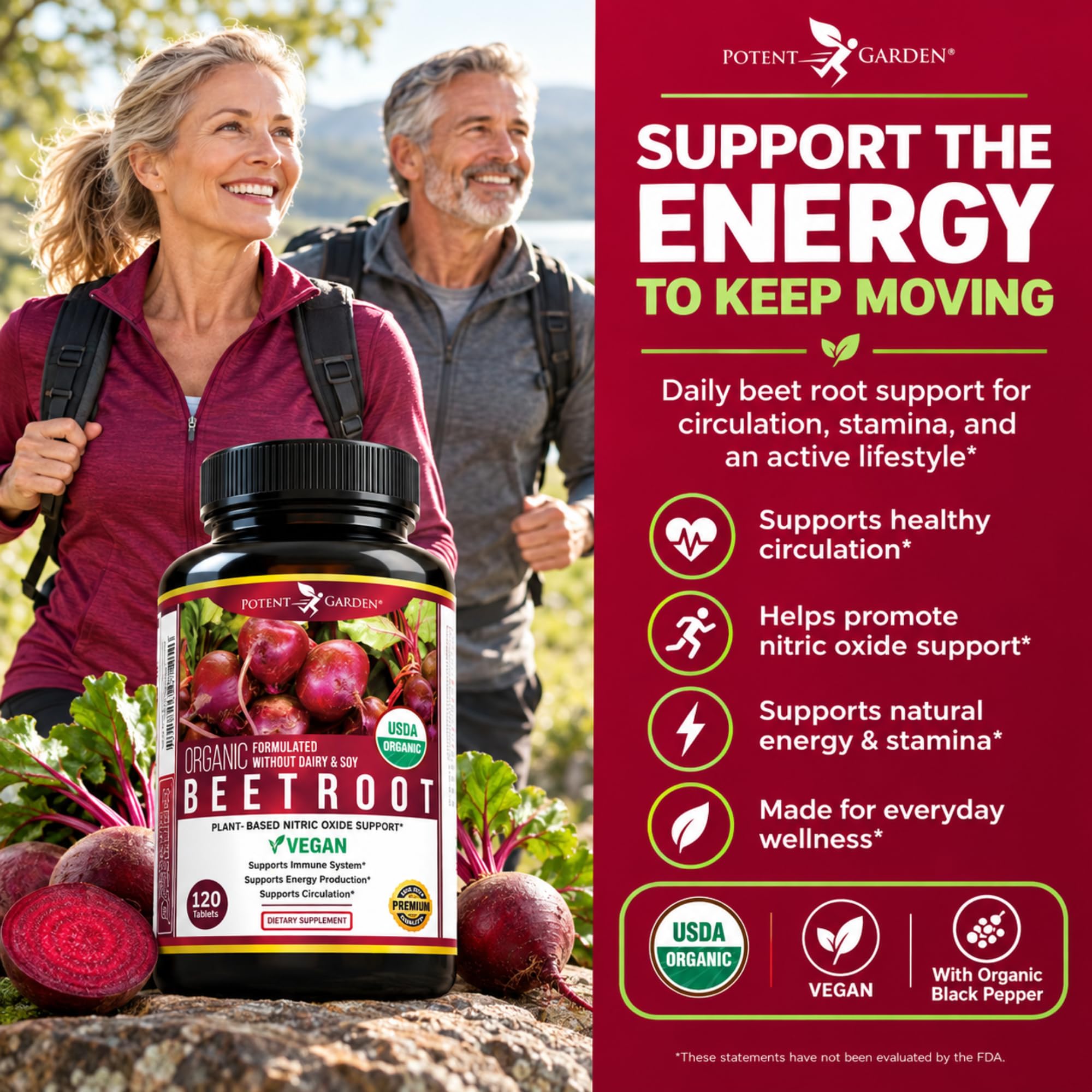 Potent Garden Organic Beet Root Tablets 1350 mg with Black Pepper – Nitric Oxide Support Supplement for Circulation & Energy – Vegan, Non-GMO Beetroot Capsules Alternative – 120 Tablets — Amazon image 7