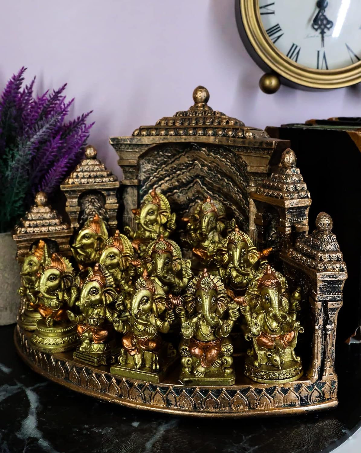 Ebros Gift Eastern Enlightenment Hindu Ceremonial Temple Shrine LED Display Stand with 12 Baby Ganesha Ganapati Miniature Figurines Elephant Headed God Remover of Obstacles Bringer of Success