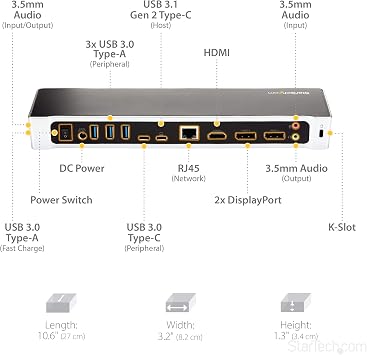 USB-C Triple Monitor Docking Station for MacBook Pro / Air M1 M2 M3 M4 & Windows, Universal 4K HDMI DP Dock, Thunderbolt Compatible, 100W Laptop Charging - TAA, Black, Silver