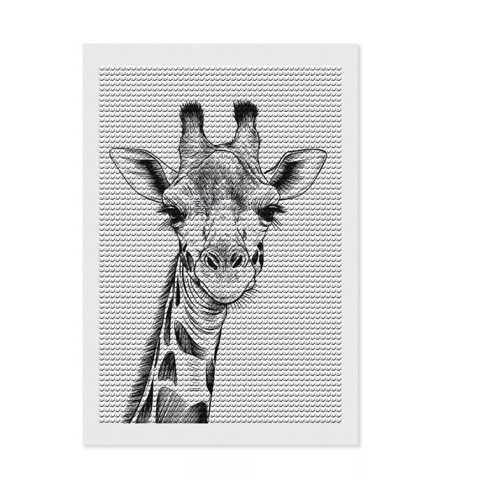Junmoney Sketch of A Giraffe Diamond Art Kit 8"x12", Neat Printed Canvas, Easy to Follow Symbols, Easy Handmade Project, Living Room Decor