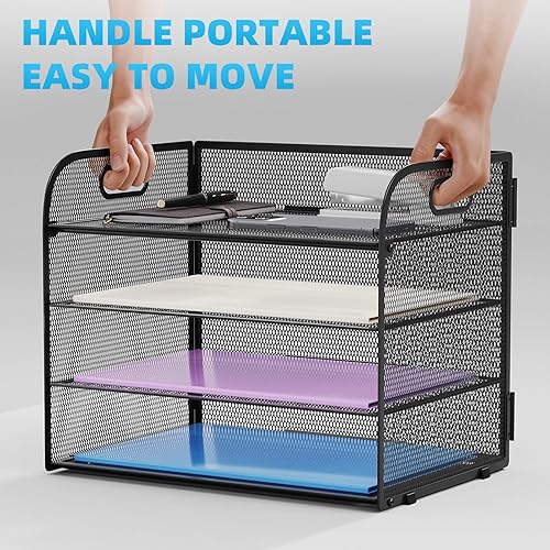 Miniatura 5 de Marbrasse Bandeja organizadora de escritorio de malla, organizador de bandeja de letras de 4 niveles con mano, bandejas de oficina, accesorios