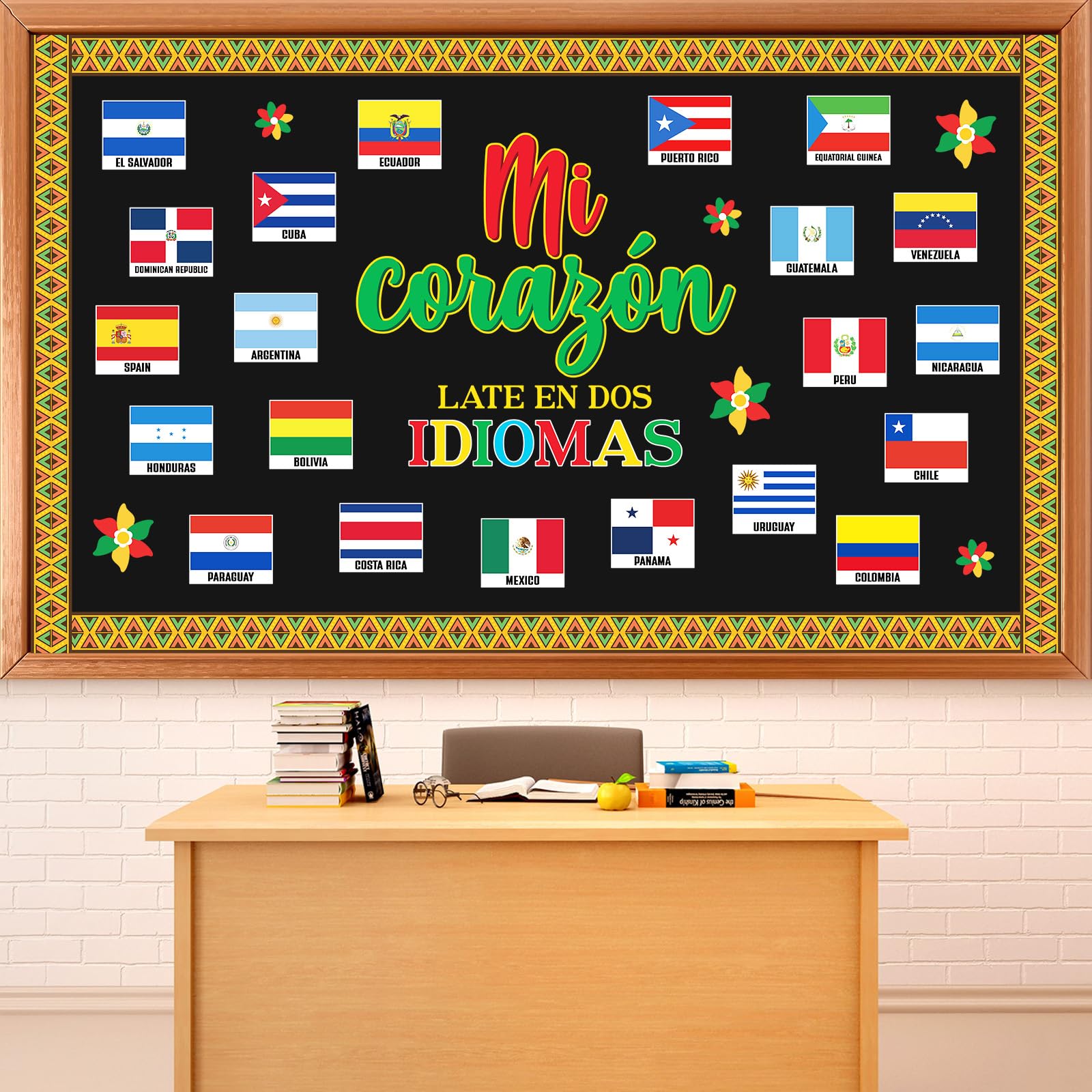 Hispanic Heritage Month Classroom Bulletin Board Set Spanish English Classroom Decoration Latino American Border Motivational Cutouts for Back to School Wall Home National Flag Decor Party Supplies