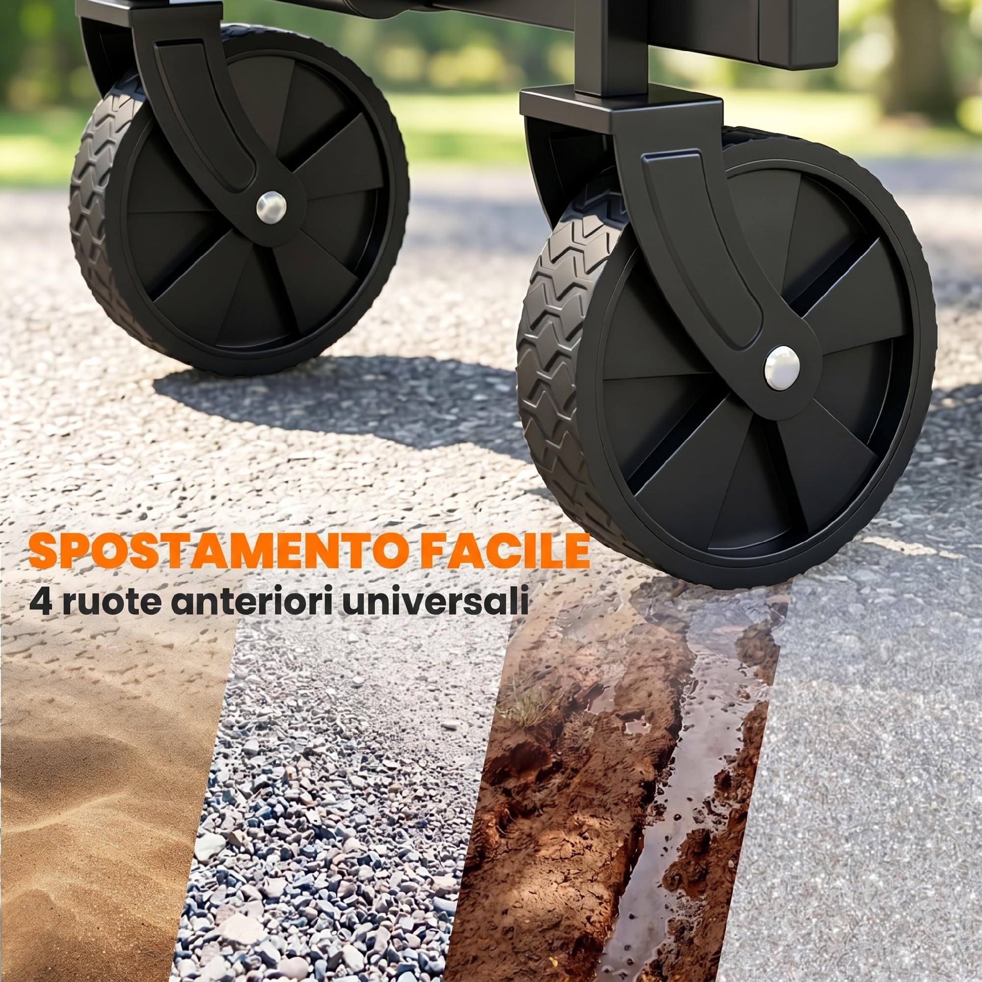 Outsunny Carrello da Giardino da 72L con 4 Ruote, Carrello Spiaggia Pieghevole in Acciaio e Tessuto Oxford con Borsa da Trasporto Lavabile, 2 Tasca Portaoggetti e Maniglia Girevole e Regolabile, Verde
