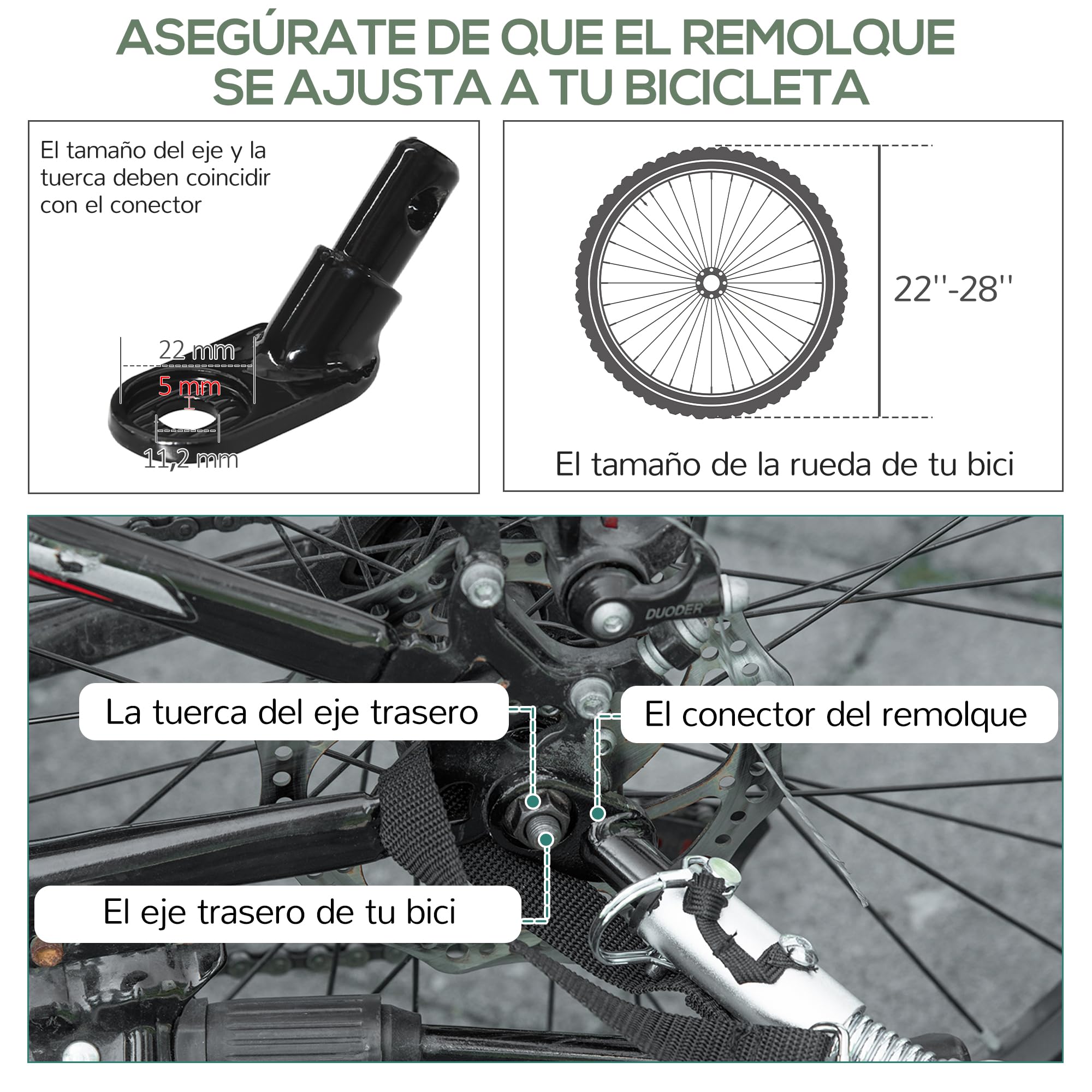 HOMCOM Rimorchio carico bicicletta, carrello rimovibile 2 ruote riflettenti, bandiera telaio ammortizzatore, 70 l, 40 kg, 125 x 64 x 53,5 cm, nero
