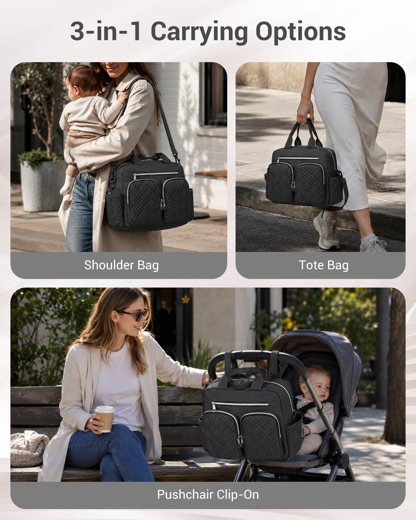 KONO Wickeltasche Baby Diaper Bag, Wasserdicht Babytasche mit Isolierte Organizer-Fächer, Praktisch Kliniktasche Geburt für Krankenhaus, Reisen und Unterwegs, Mama und Papa