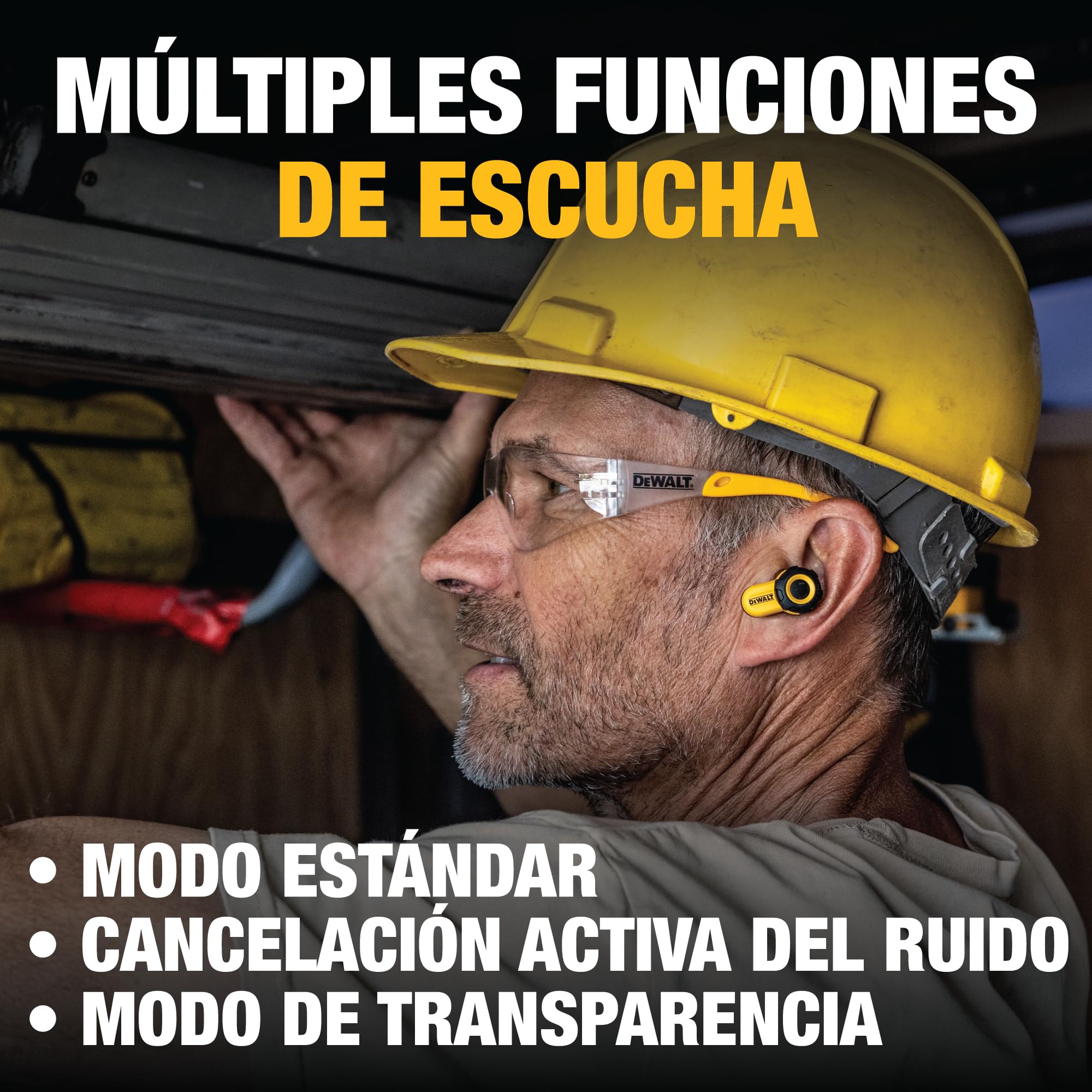 DEWALT Audífonos inalámbricos Jobsite Pro X2 ANC con Bluetooth para Trabajo Pesado, con cancelación Activa de Ruido, 10 h de autonomía (más de 40 h con Estuche), 4 Modos de ecualización, IP54