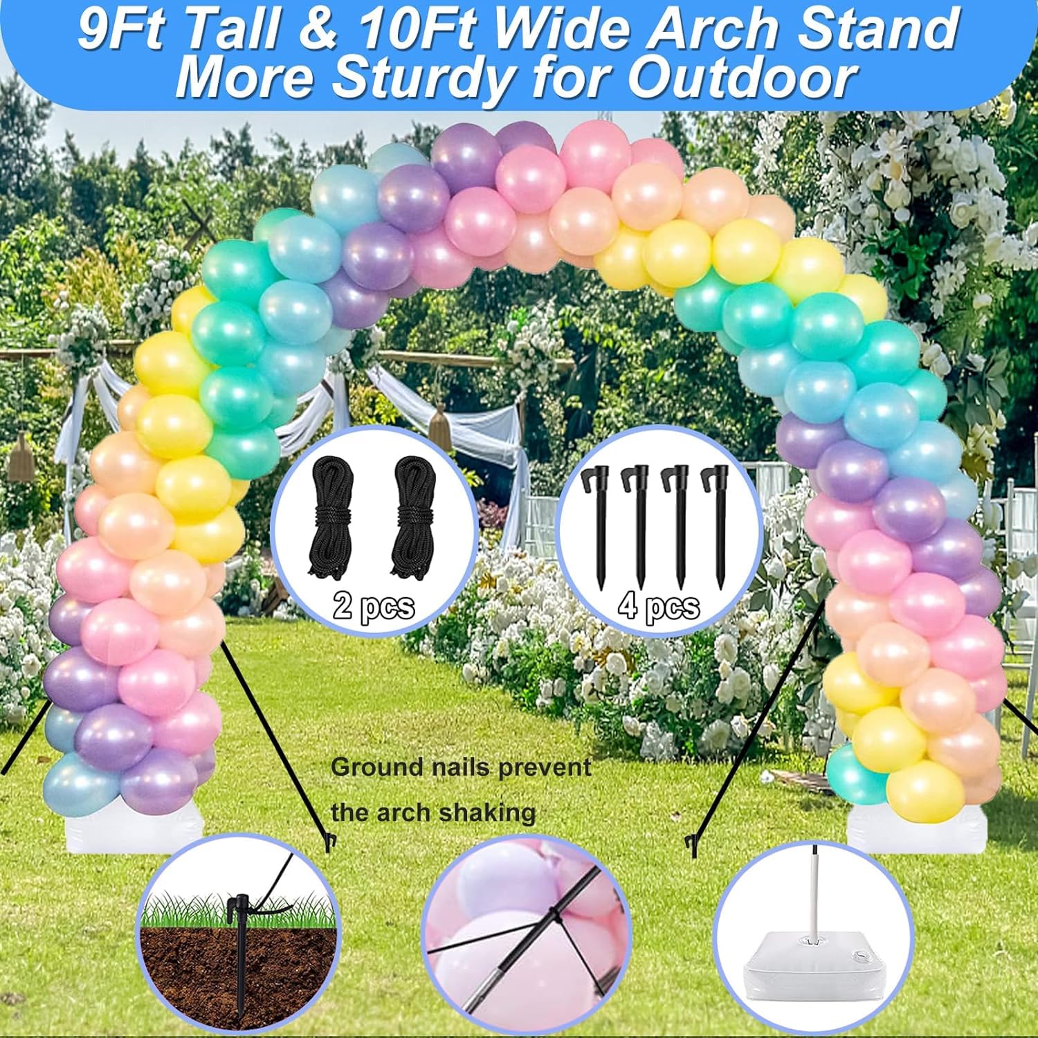 Balloon Arch Kit ; 10FT Width 9FT Height Adjustable Balloon Arch Stand with NEW DESIGNED 2 Balloon Stands Water Fillable Bases for Wedding Anniversary Mother's Day Party
