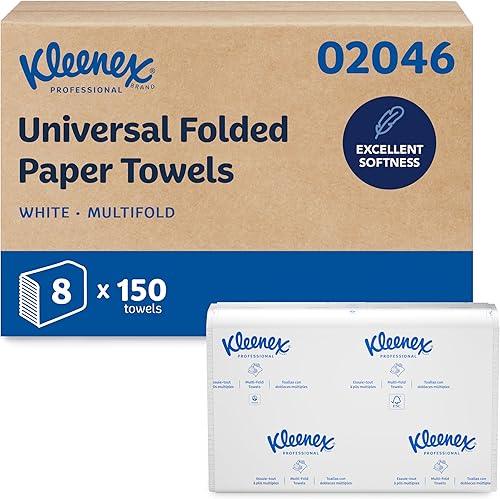 Kleenex Professional Universal Multifold Paper Towels, Bulk (02046), Absorbency Pockets, 9.2" x 9.4" Towel, White (150 Sheets/Pack, 8 Packs/Case, 1,200 Sheet Total)