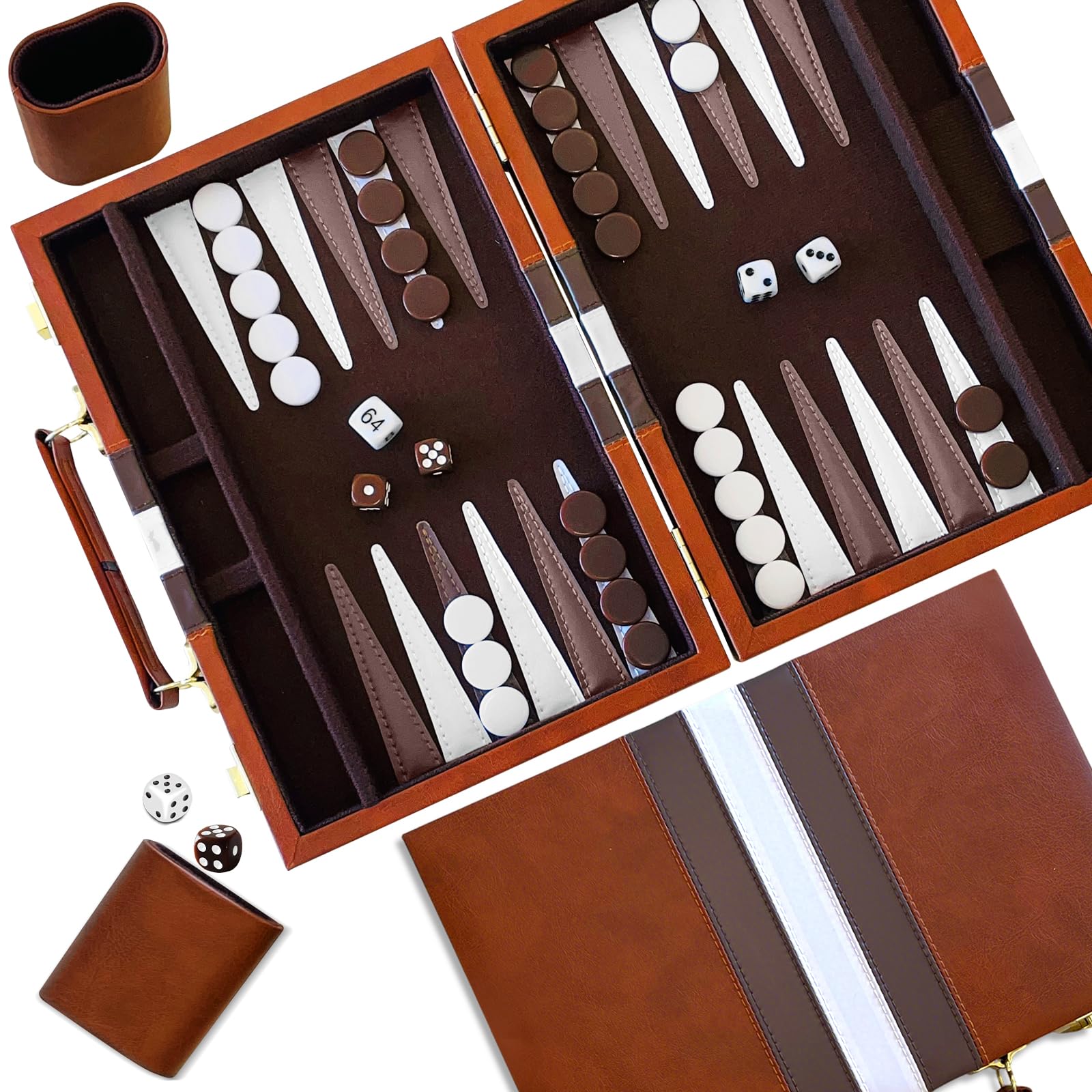 YZNlife Backgammon Set 2 players Classic Backgammon Board Game with Premium Leather Case, Portable and backgammon travel sets for Adults and Kids (18,Inch)