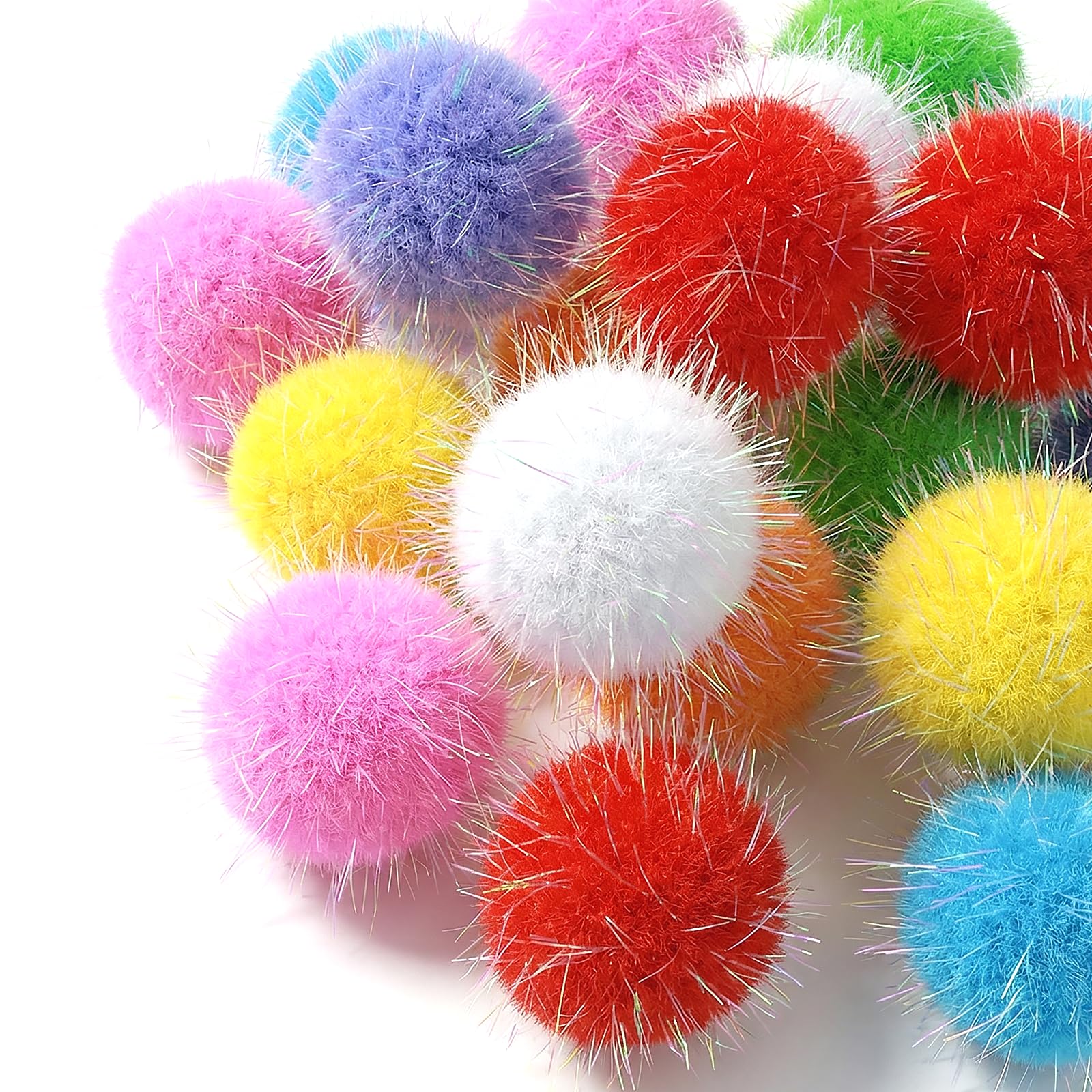 Xinjoduz 20 PCS 3.3cm Sparkle Cat Pom Pom Balls Premium Interactive Lightweight Multicolor Cats Fuzzy Ball Fur Soft Balls Cat Toys Pet Supplies for Exercise and Entertainment