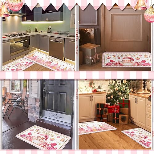 Miniatura 6 de Juego de 2 alfombras y tapetes de cocina con texto en inglés "Merry Christmas", tapete para fregadero de invierno y vacaciones, tapete para cocina,