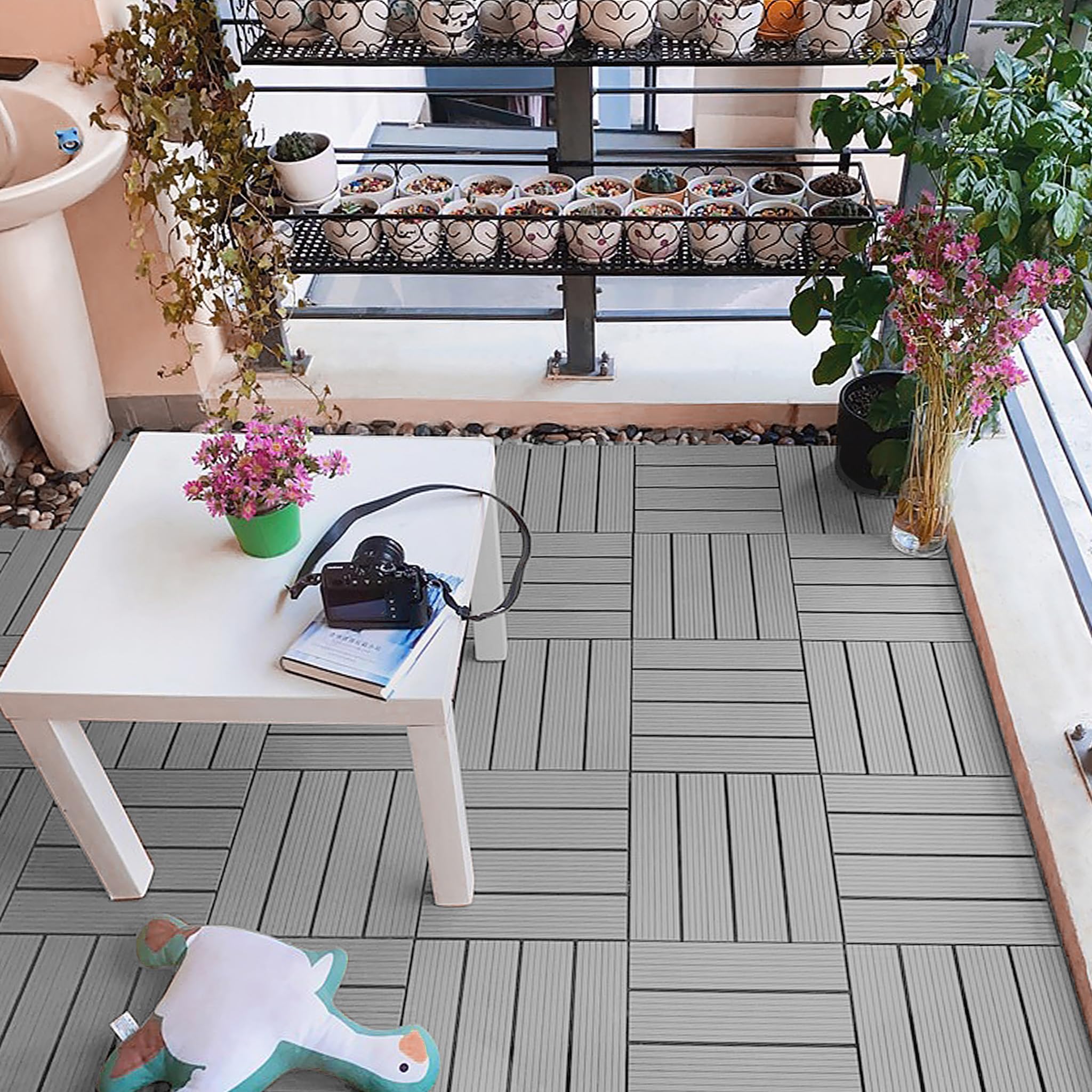 YRHome Płytki tarasowe WPC, płytki WPC o wyglądzie drewna, 30 x 30 cm, płytki o wyglądzie drewna, płytki na klik, 2 m², płytki balkonowe, system zatrzaskowy, płytki tarasowe, płytki na klik, tworzywo