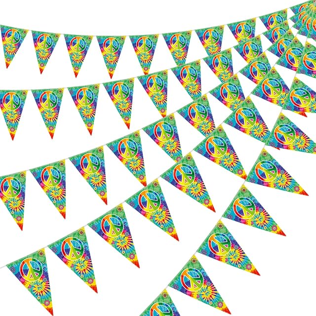 5 Packs 60's Tie Dye Pennant Banner, Birthday Flag Pennant Bunting Banner Groovy Peace Sign Party Accessory for 60s 70s Theme Hippie Carnival Groovy Party Decorations Supplies