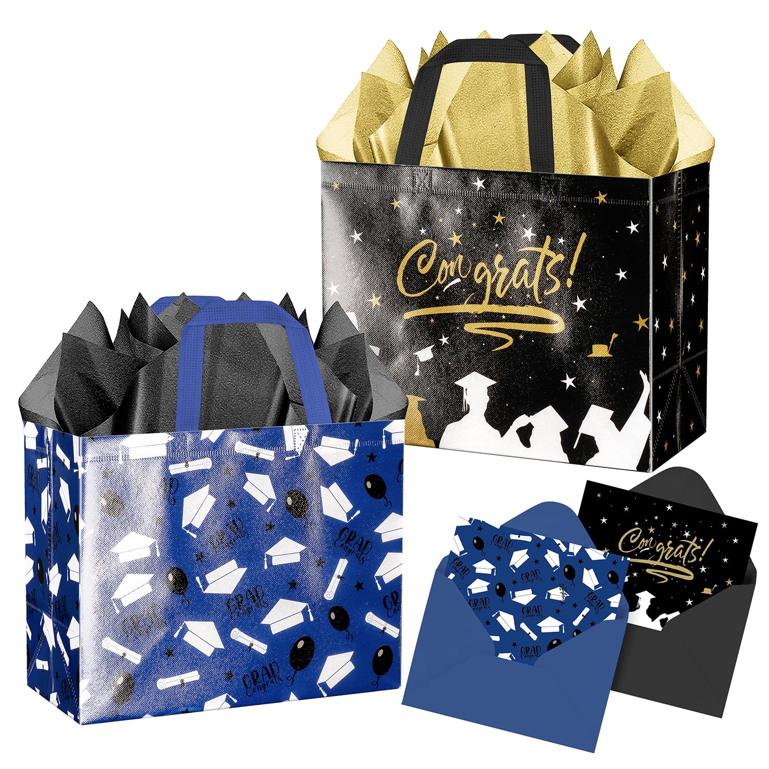 JWSCYSY 2Pcs Large Reusable Graduation Gift Bags with Card and Tissue Paper, Non-Woven Congrats Grad Bag with Handles for Boys, Girls High School, College Graduation Party Favor. — image 1