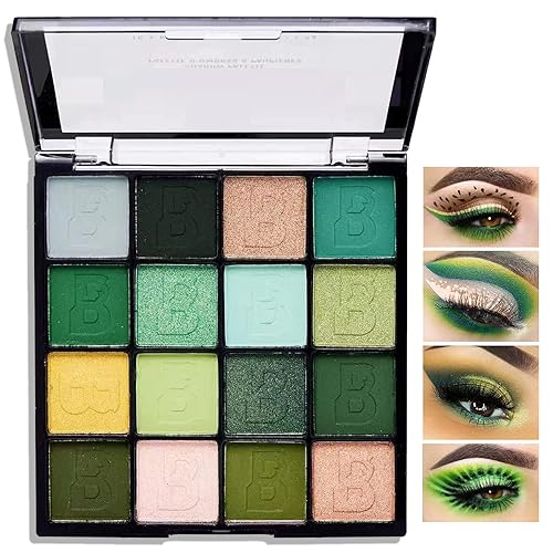 Paleta de sombra de ojos de colores verdes de 15 colores altamente pigmentados en polvo amarillo mate sombra de ojos paleta de maquillaje mezclable