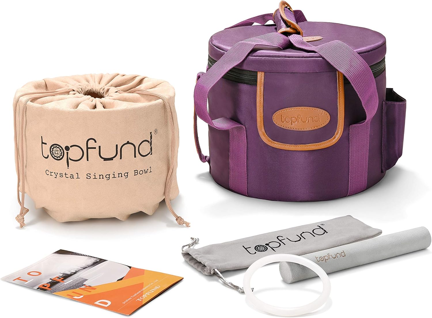 TOPFUND 432Hz D Note Crystal Singing Bowl 8 inch Sacral Chakra with Heavy Duty Carrying Case and Suede Mallet