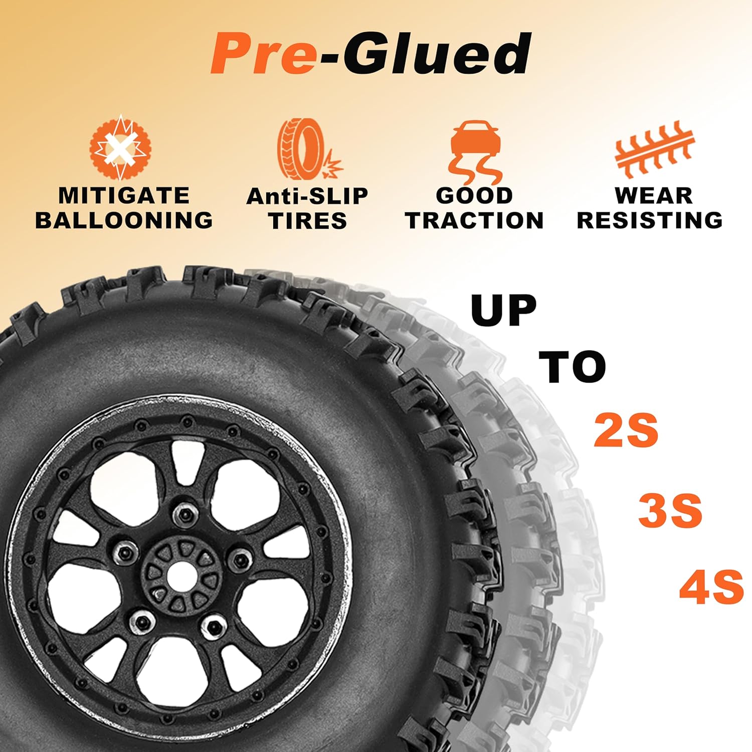 Traxxas Slash & Arrma Senton 12mm Hex RC Wheels & Tires - 4PCS Preglued with Foam Inserts
