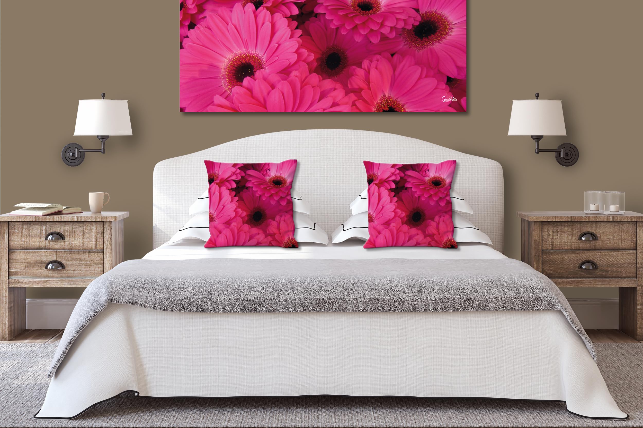 Gerbera in Pink - Foto-Kissen-Hülle Set (2 STK.) 40 x 40 cm | Kissen-Bezüge - passend zu Wandbild - Deko-Kissen - Blumen-Strauß Blüte Natur Garten