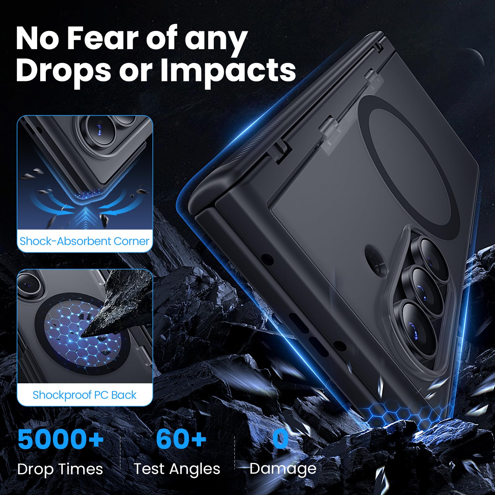 Schutzhülle für Samsung Galaxy Z Fold 7, mit Sichtschutz, vollständiger Scharnierschutz, eingebauter verstellbarer Ständer, passend für MagSafe, rutschfest, strukturiert, militärische Schutzfolie