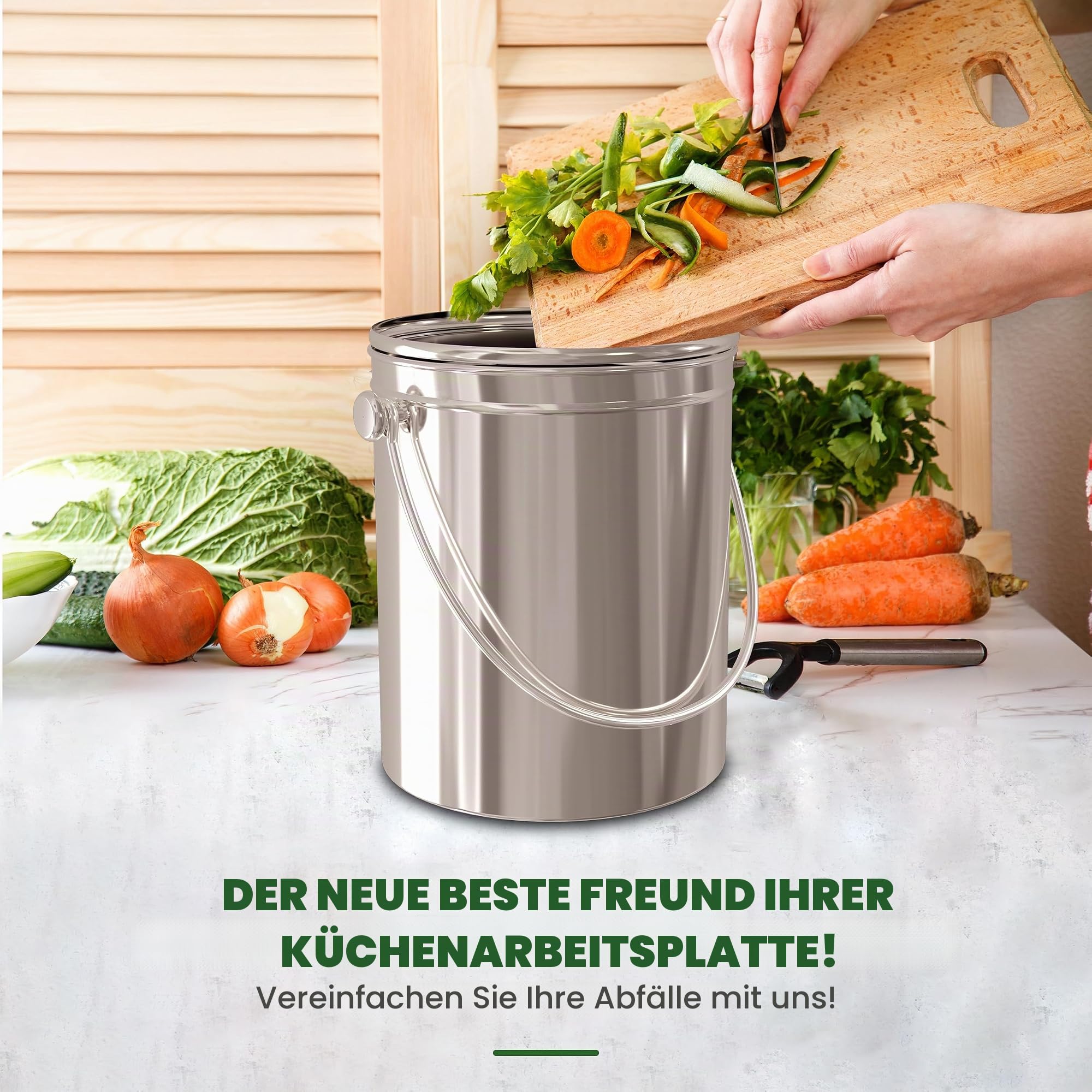 Premium-Qualität Edelstahl Kompostbehälter Komposteimer 1,3 Gallonen, Inklusive Kohlefilter - von Utopia Kitchen