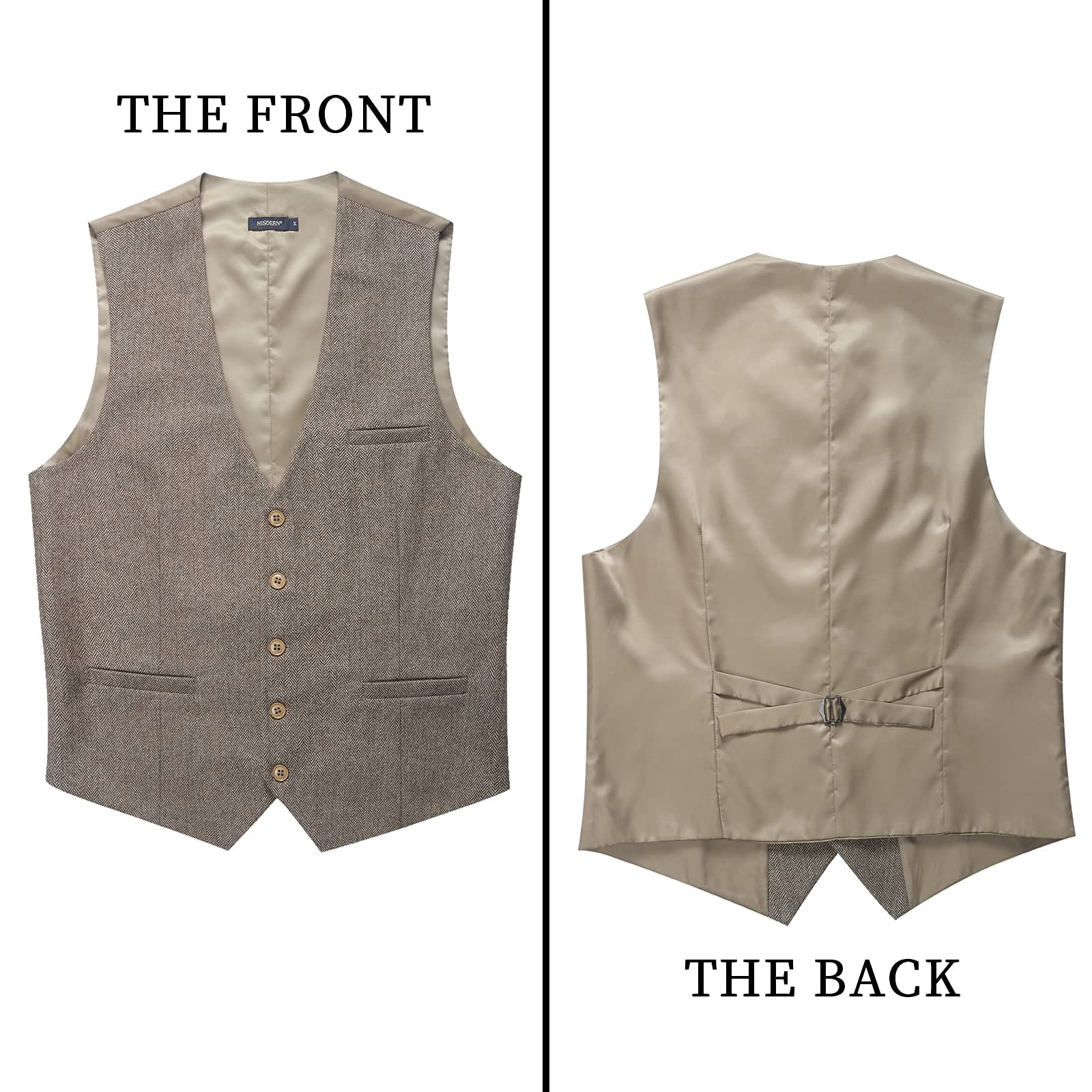 HISDERN Hommes Formelle Tweed Gilets Mariage Laine Gilet Chevron Gilets Sans Manche Casual de Fete Robe Costume Gilet pour Homme