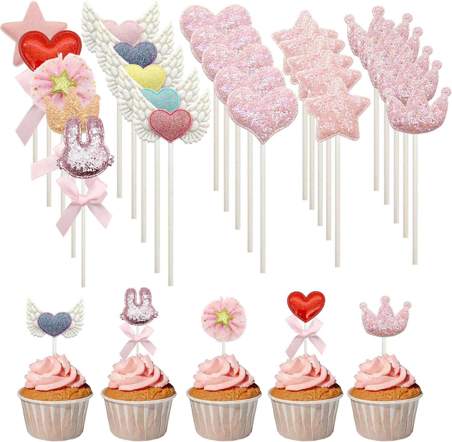25pcs Cupcake Toppers, Pink Princess Cupcake Toppers