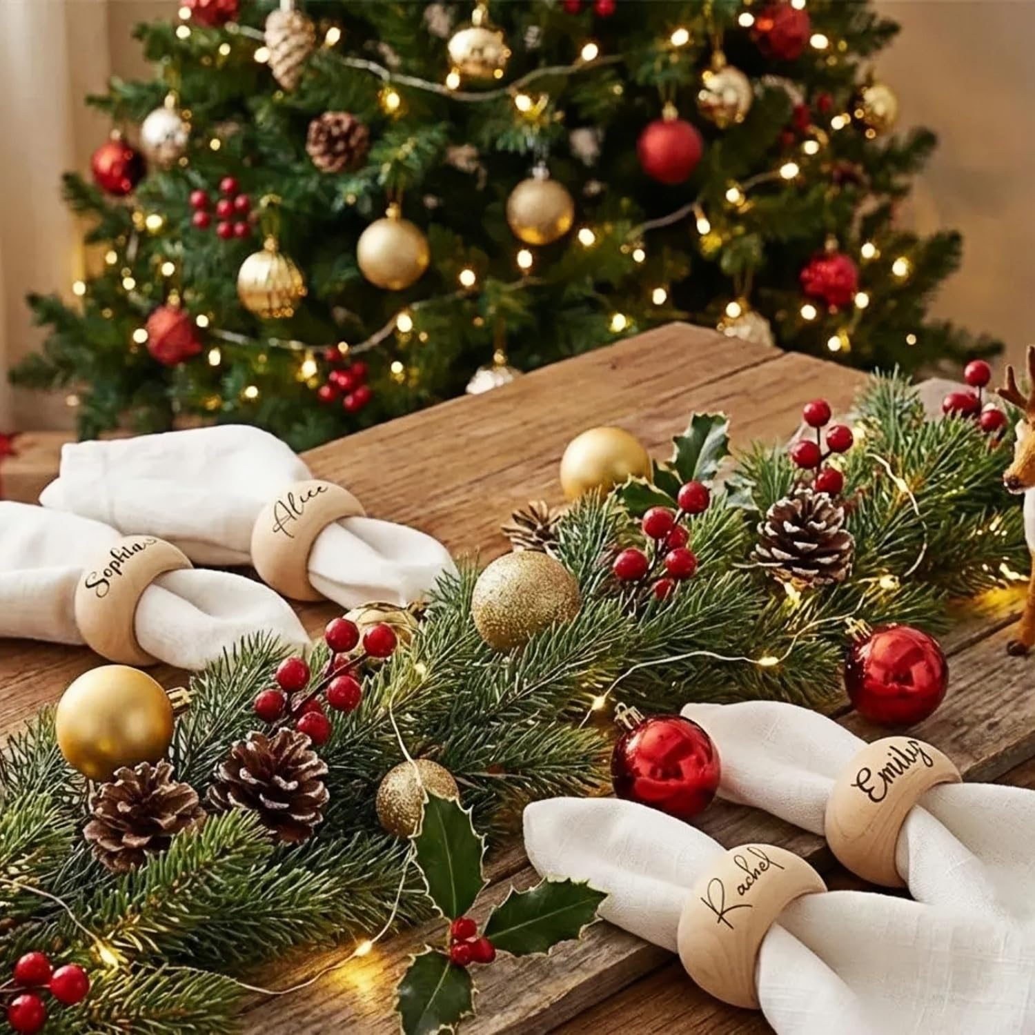 Portatovaglioli In Legno Personalizzati Con Nome, Decorazioni Da Tavola Porta Tovaglioli Con Incisione Personalizzata For La Cena Di Natale O Un Regalo Divertente For Le Vacanze(50PCS)