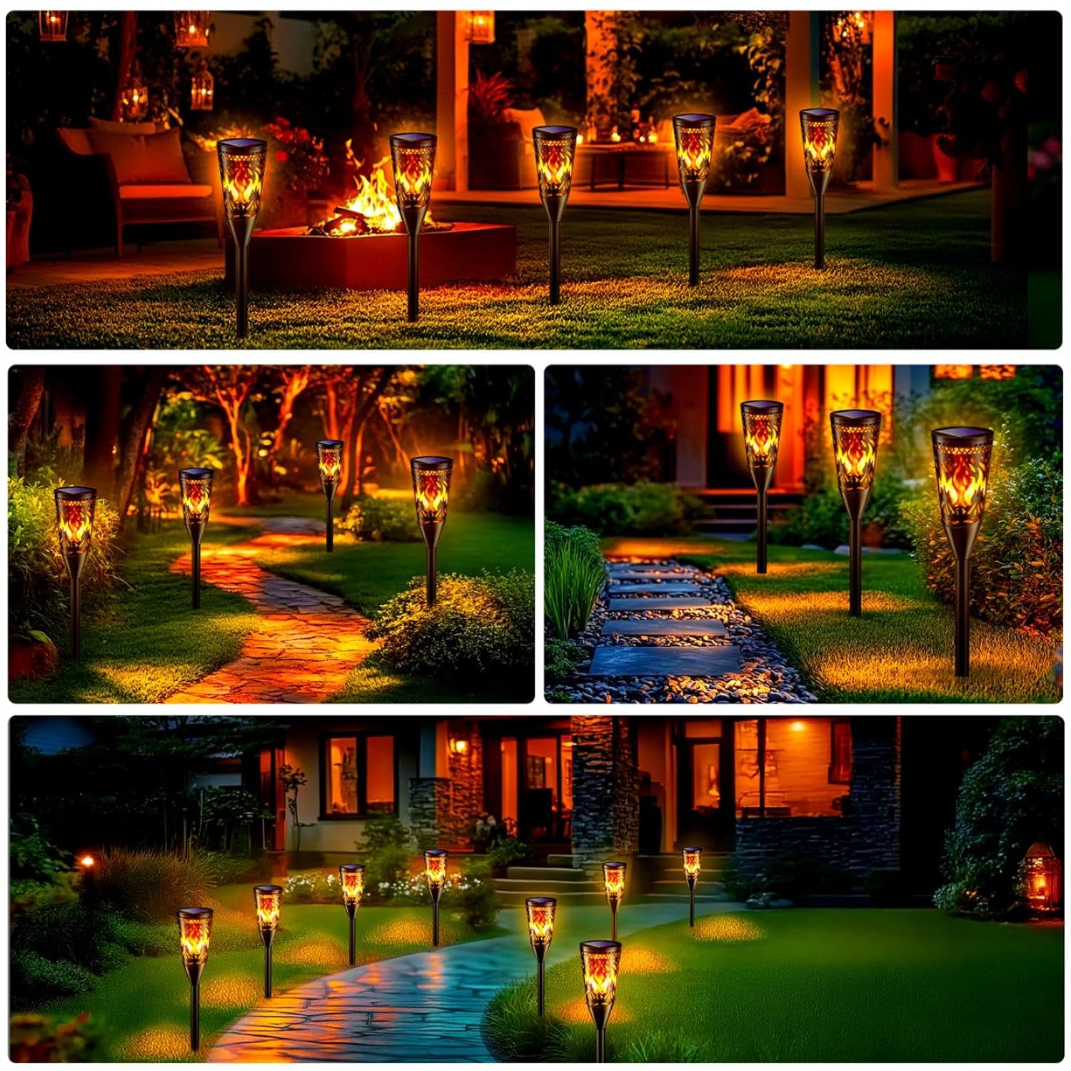 Solar Lights Outdoor Garden, 2Modes Flickering Dancing Flame Lights,IP65 Waterproof Solar Torch Light for Outside,Pathway,Patio, Lawn,Yard Decor - 10 Pack - Image 6