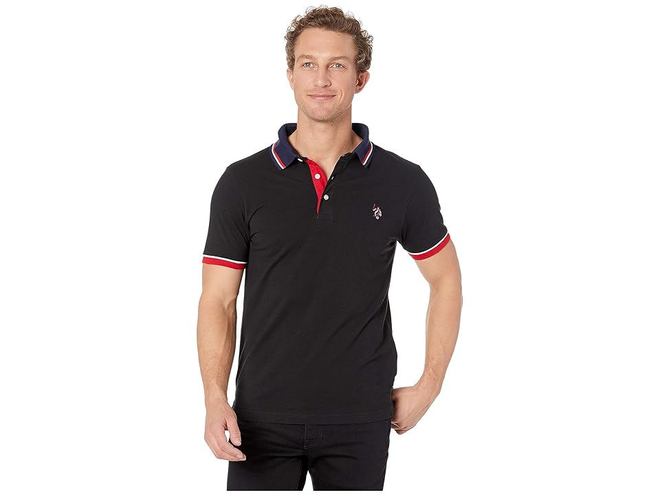 

U.S. POLO ASSN. Slim Fit Contrast Pique Polo (Black) Men's Clothing