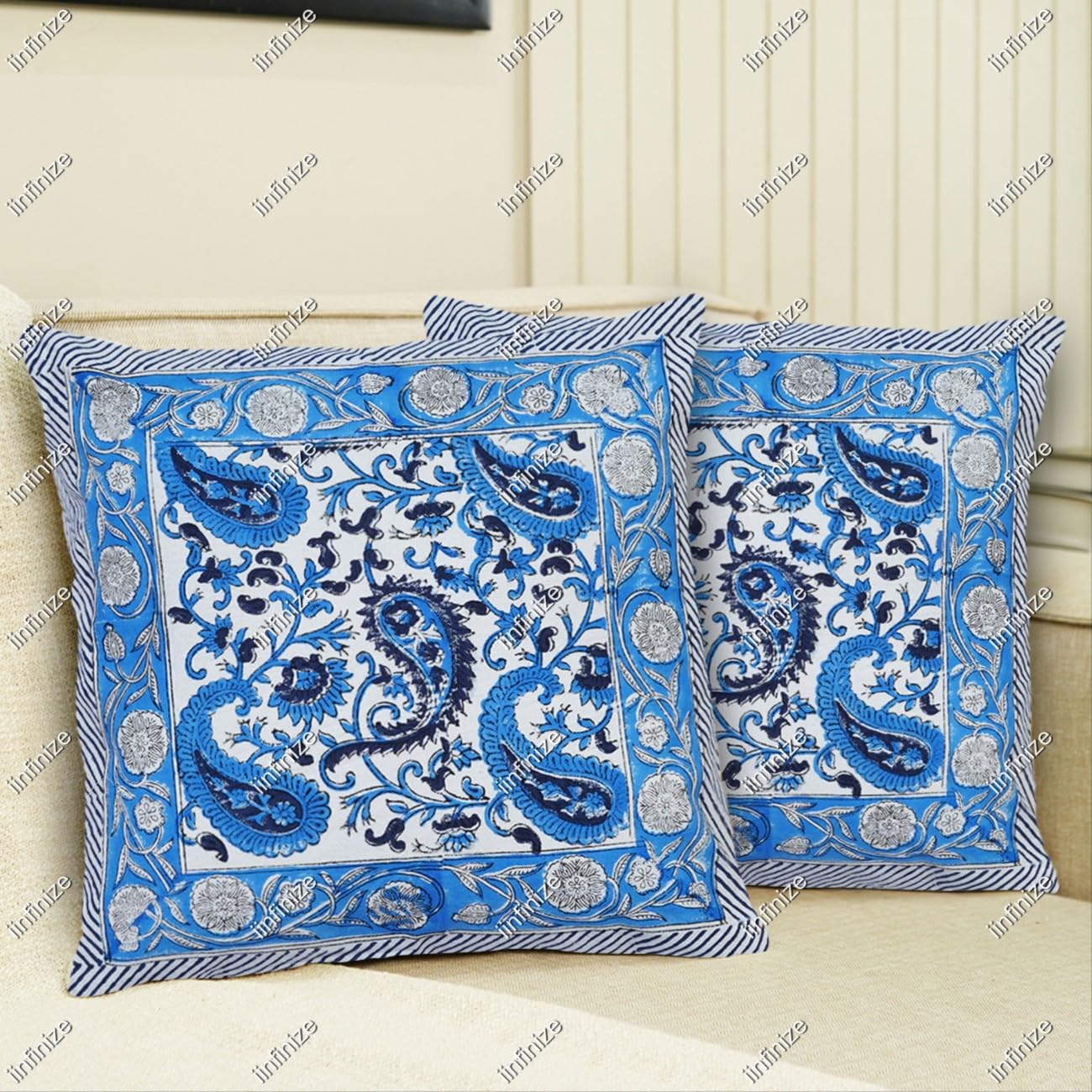 Housses de coussin ethniques en coton 40x40 cm - Taie d'oreiller motif cachemire pour canapé