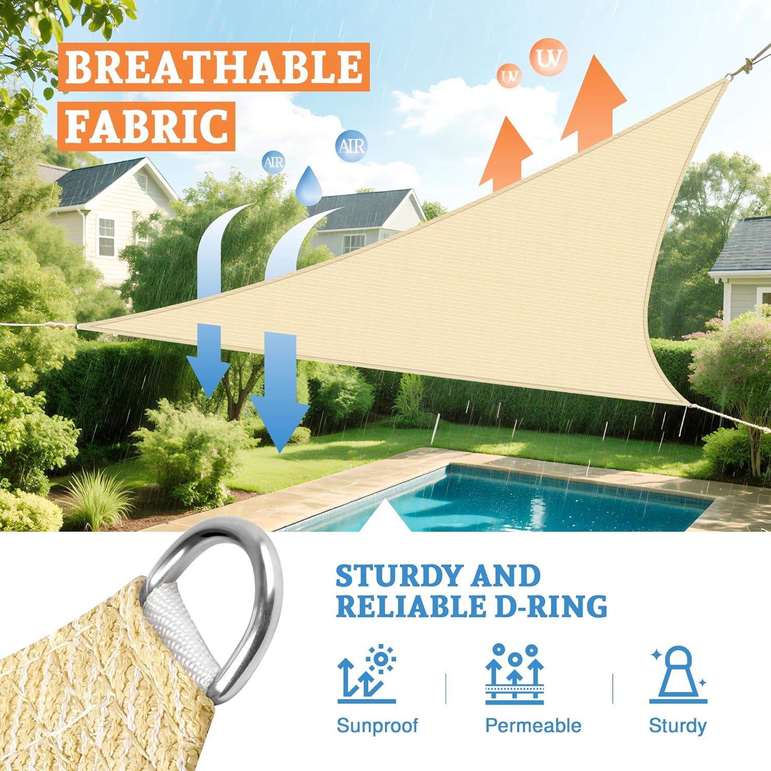 Equilateral Triangle Shade Sail 20' x 20' x 20' Canopy to Block Sunlight for Outdoor Patio Garden Patio Deck Pergola (Beige)