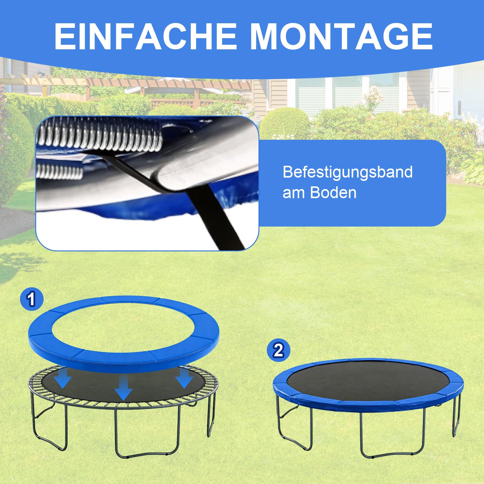 Trampolin Randabdeckung 306cm Außendurchmesser Trampolin Umrandung Federabdeckung Trampolin Randschutz UV-beständig Reißfest Trampolinzubehör Sicherheitsmatte
