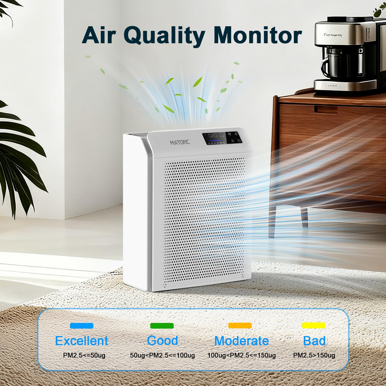 Smart Air Purifier for Home Bedroom Large Rooms, HEPA Air Cleaner Covers up to 2200 ft², App Control, PM2.5 Display Air Quality,Sleep Mode,Auto Mode, HEPA Air Purifier for Pet Hair, Pollen and Dust