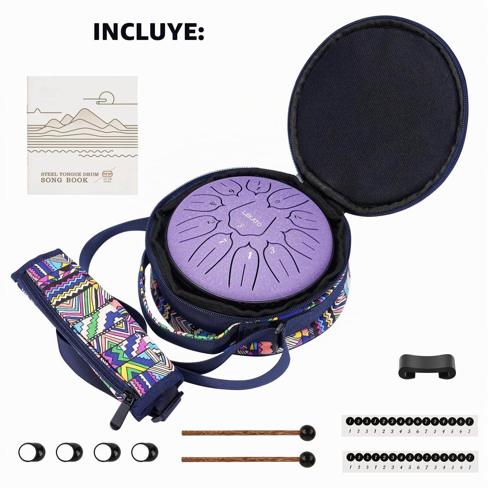LEKATO Handpan Drum(6 Pulgadas, 11 Toneladas en D) Tongue Drum con Bolsa de Tambor de Lengua, Hang Drum Instrumento Tambor de Lengua de Acero para Meditación Yoga Sanación con Sonido (Lavanda)