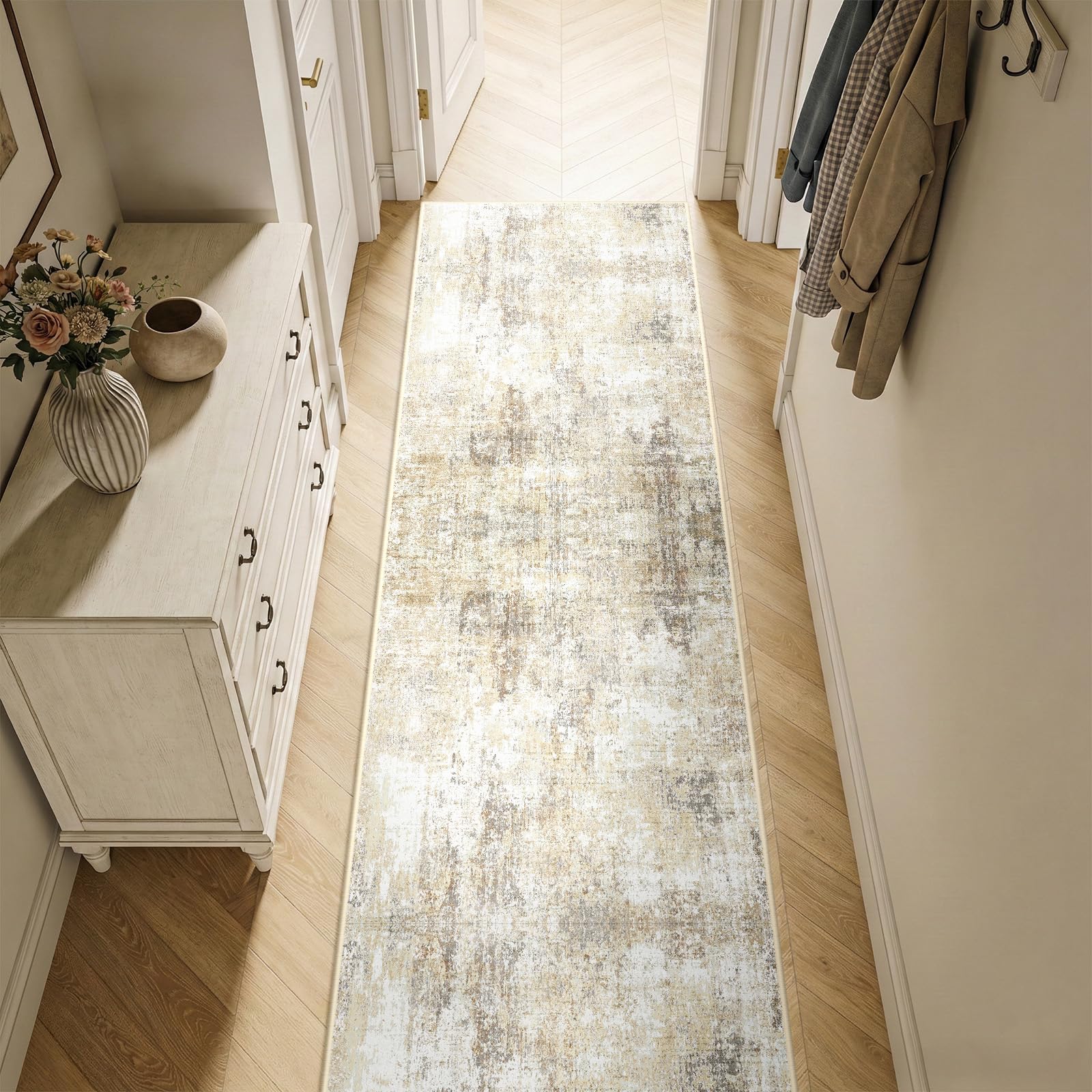 DEFYNEE Modern Abstract Rugs Living Room 60x300 cm Non-Slip Soft Low-Pile Washable Rug for Hallway, Bedroom, and Office-neutralbrown โ image 1