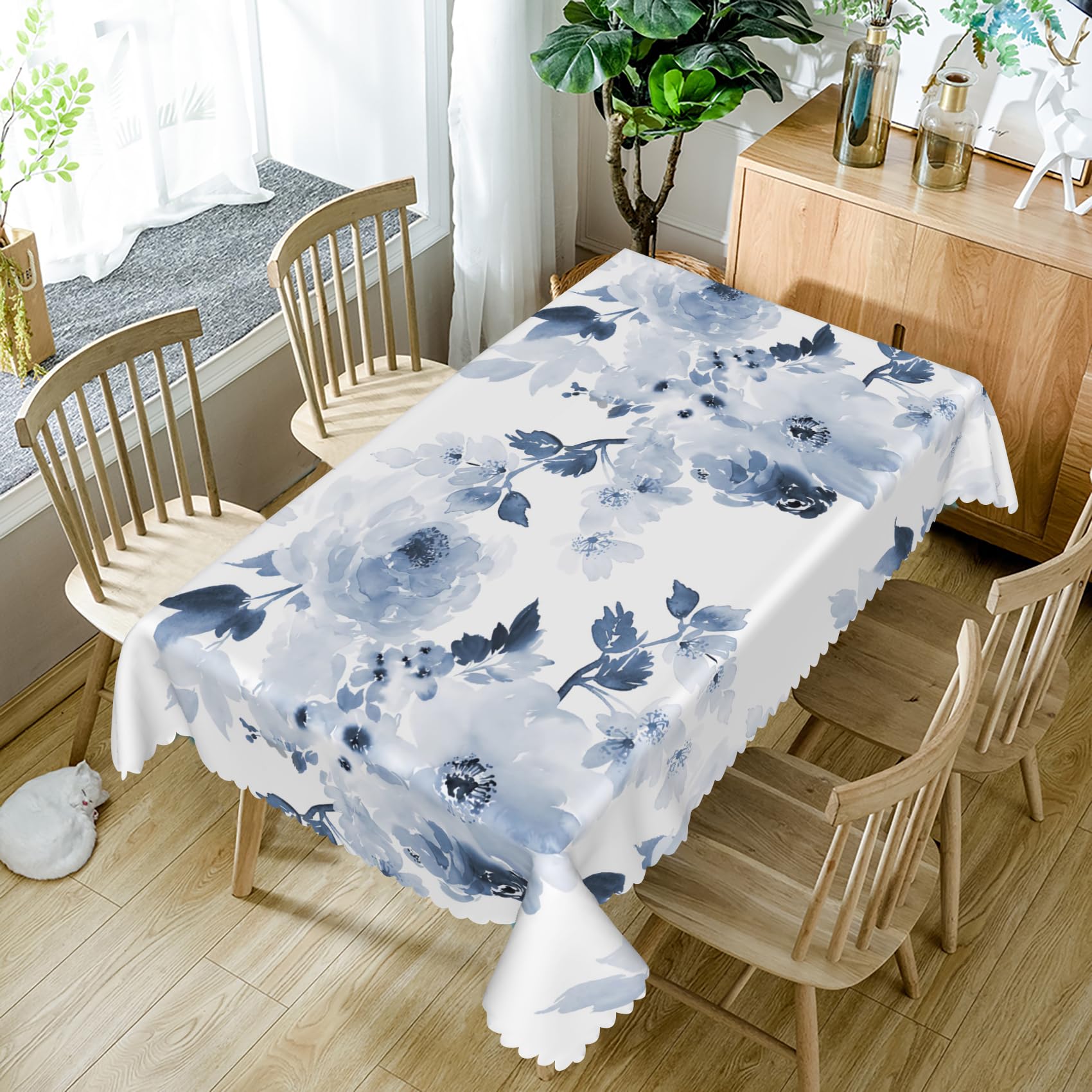 Amazon.co.jp: TTQYFNM 54x70インチ 水彩ブルーフローラルテーブル
