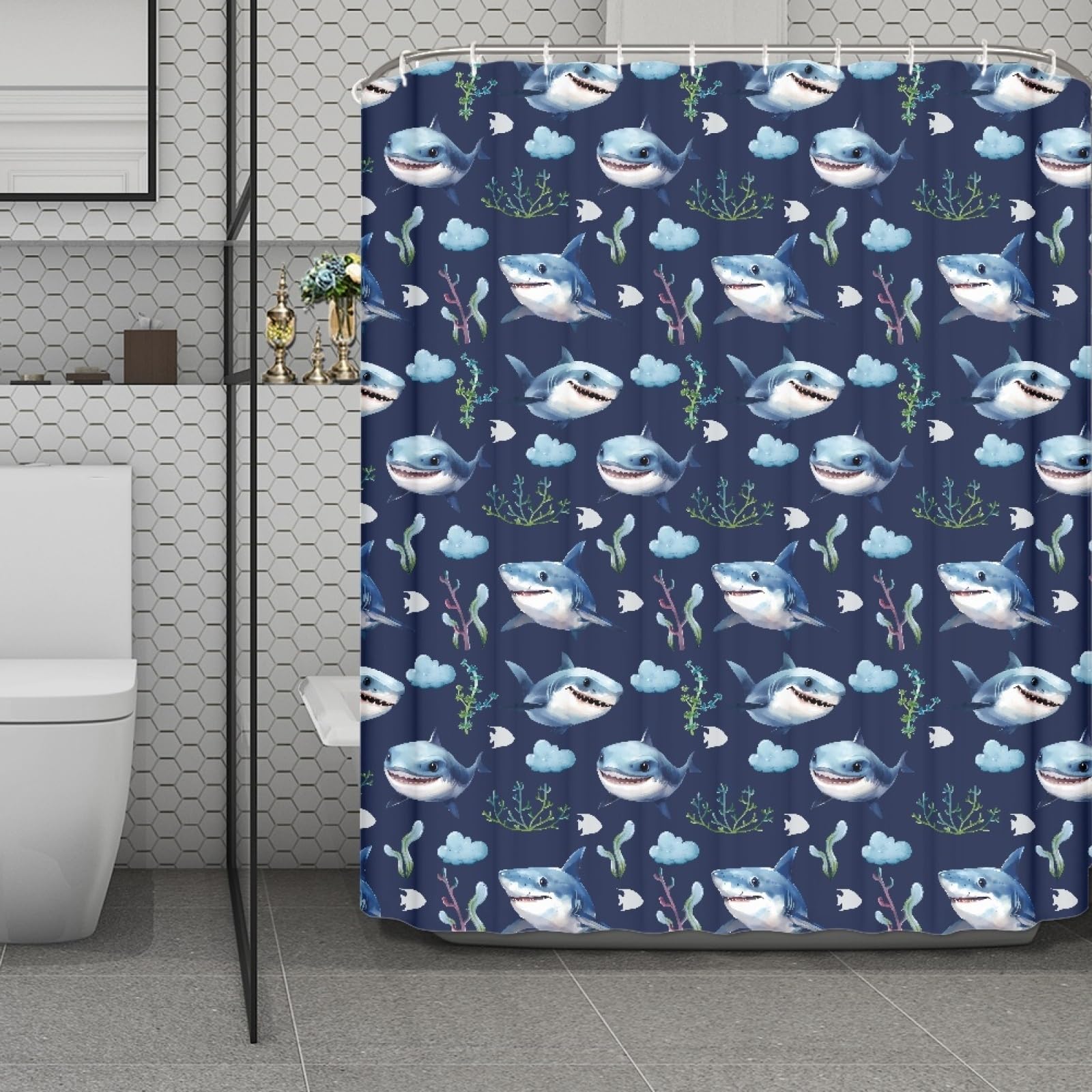 Rideau Douche 180x220 Requin Polyester Rideaux Baignoire Hôtel