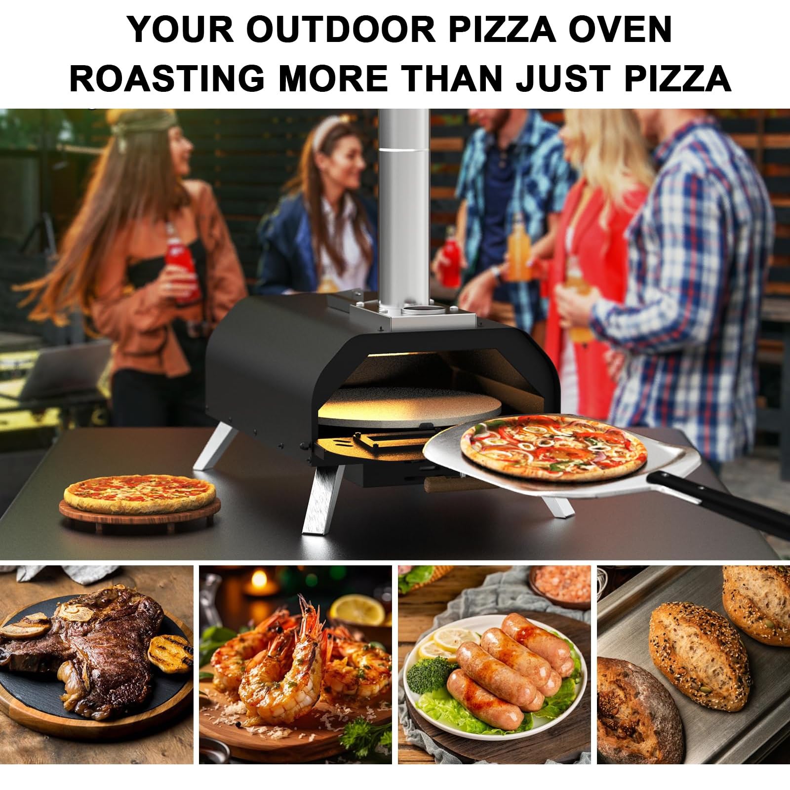 12Inch Per Pizza Portatile Per Feste, Forni Per Pizza A Pellet Di Legno, Griglia Per Pizza Esterna Con Pietra Per Pizza Girevole A 360°, Forni Per Pizza Da Tavolo, Per Cortile/Campeggio