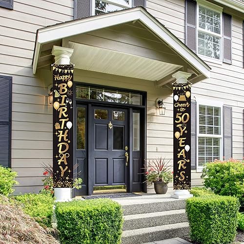 Miniatura 7 de Blulu 2 piezas de carteles decorativos de cumpleaños 50 para hombres y mujeres, suministros de decoración de fiesta de cumpleaños de 50 años de