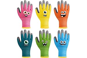 6 Pairs Kids Gardening Gloves Children Work Gloves Rubber Coated Garden Gloves...
